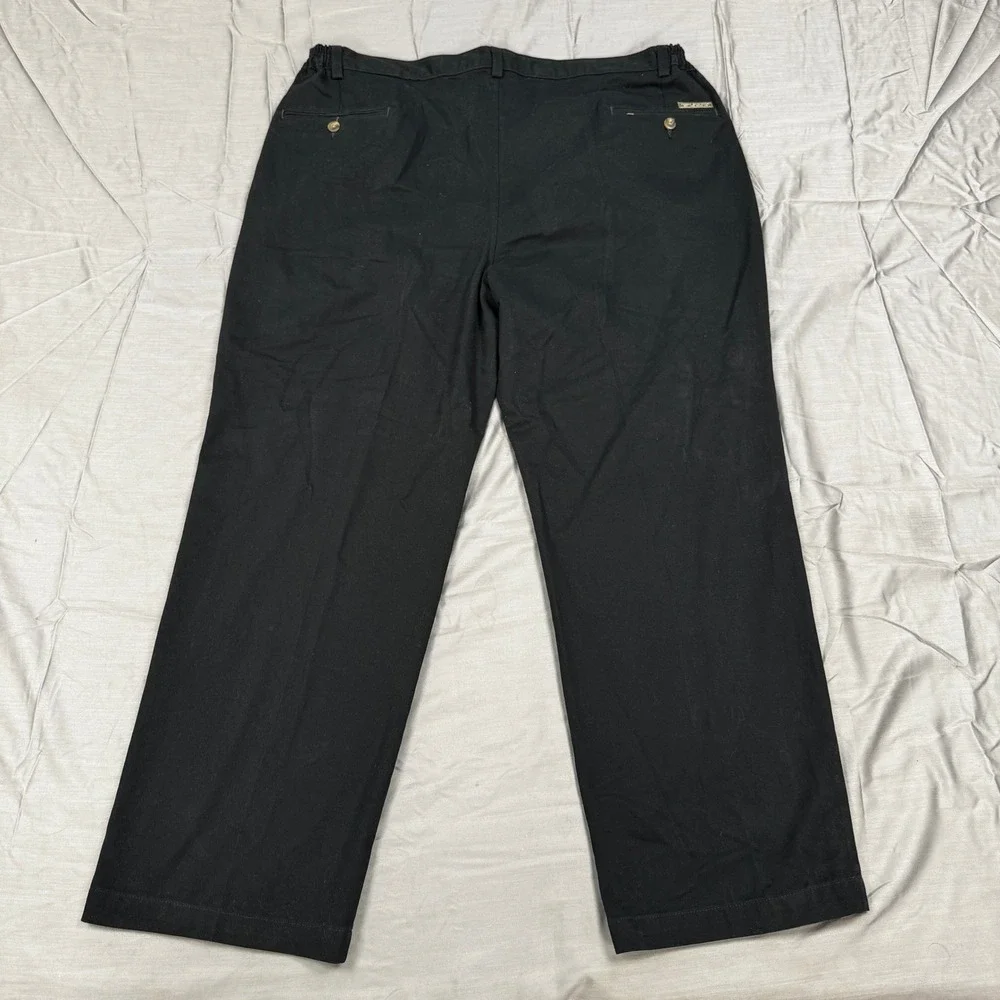 Haggar Generations Mens Black Pleated Chino Pants 42x30 Elastic Waist Cotton